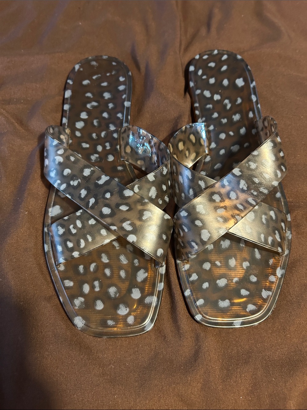 Women’s Leopard Print Crossband Slide Sandals - Brown/White